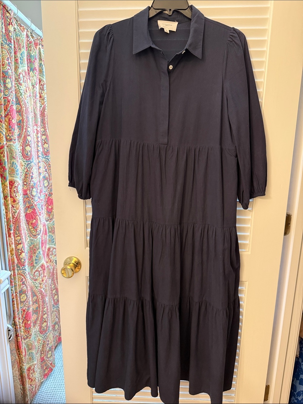 Pomander Place Navy Tiered Midi Shirt Dress
